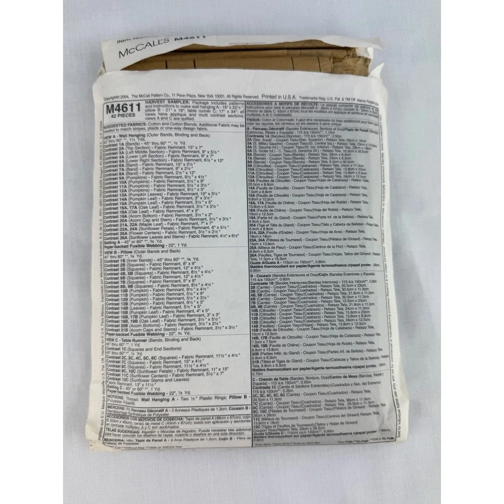 McCall's Crafts M4611 Harvest Sampler Wall Hanging Pillow Table Runner Pattern